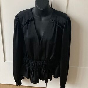 TOMMY Hilfiger Chic Black Blouse with Ruffle Waist & shoulder Accents